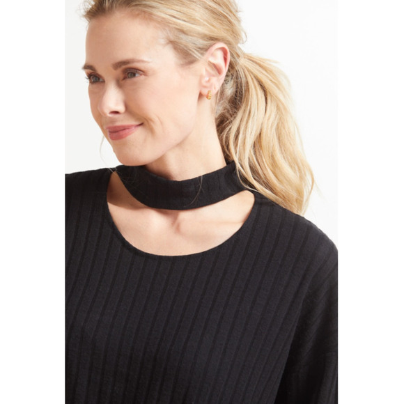 CHASER x EVEREVE NWT Black Ribbed Cutout Mock Neck Long Sleeve Top // M - Picture 4 of 11